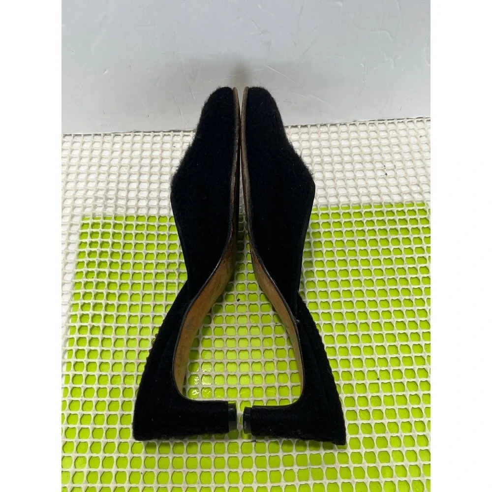 Loro Piana Kitten Heel Mules Women's 37 Black 100% Cashmere Almond Toe
